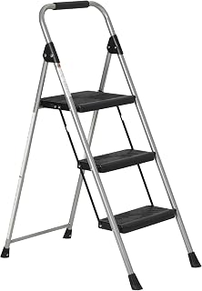 Amazon Basics Folding 3 Step Portable Ladder with Wide Anti-Slip Pedal, Tested to ANSI US Safety Standards, Black