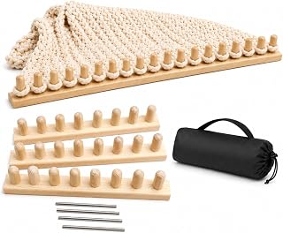 NYELOZIO 2026 Upgraded 48 Inch Chunky Blanket Loom Kit | Wood Hand Knitting Loom for Chunky Yarn | Snag-Free Edges | Stainless Steel Pins &amp; Storage Bag | Beginner Friendly Craft Tool