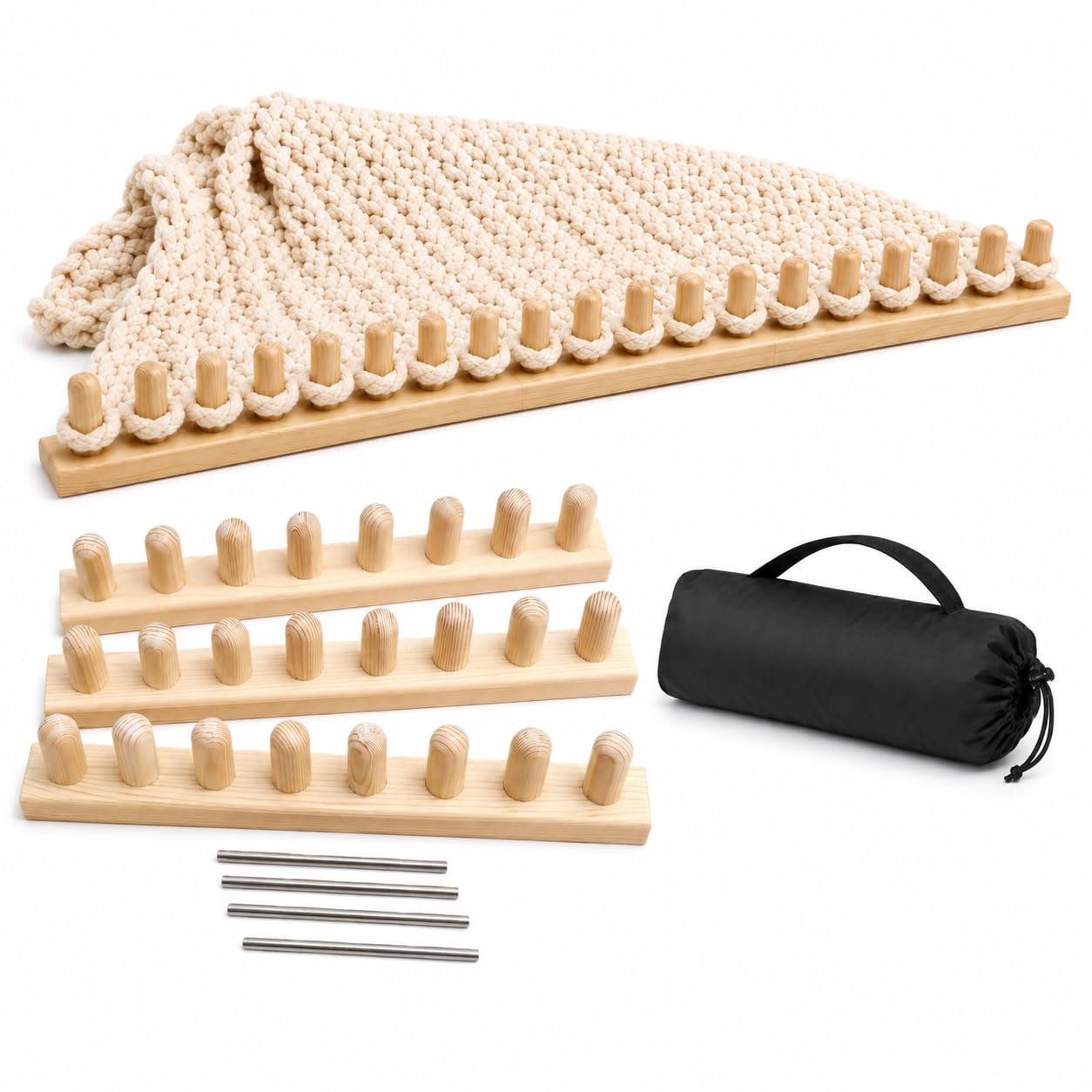 NYELOZIO 2026 Upgraded 48 Inch Chunky Blanket Loom Kit | Wood Hand Knitting Loom