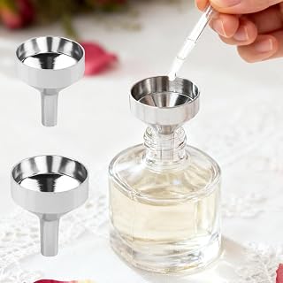 4 Pcs Metal Funnels for Perfumes and Essential Oils - Set of 2 Small and 2 Large Funnels, Easy Liquid Transfer - Silver