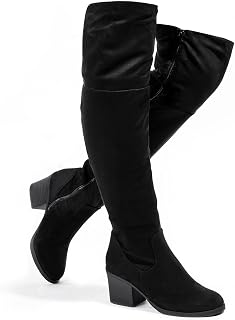 katliu Women's Thigh High Boots Sexy Stacked Block Heel Boots Over the Knee