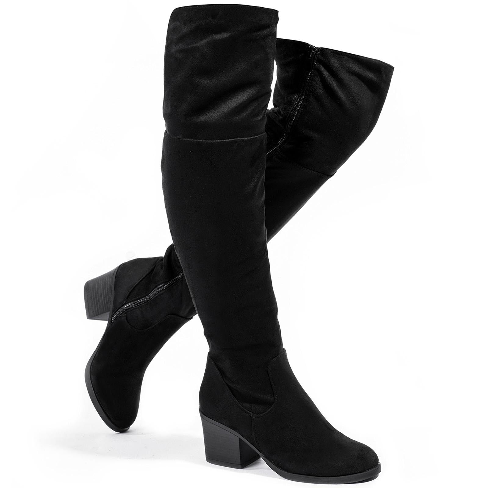 katliu Women's Thigh High Boots Sexy Stacked Block Heel Boots Over the Knee
