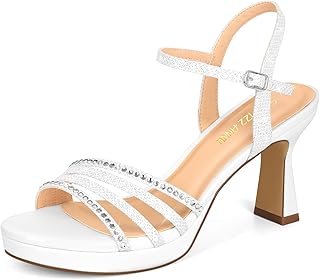 PIZZ ANNU Lena Women's Summer Platform Comfortable Sandals with Chic Heel Open Toe Wedding Ankle Strap with Glitter Straps Ideal for Evening and Ceremony