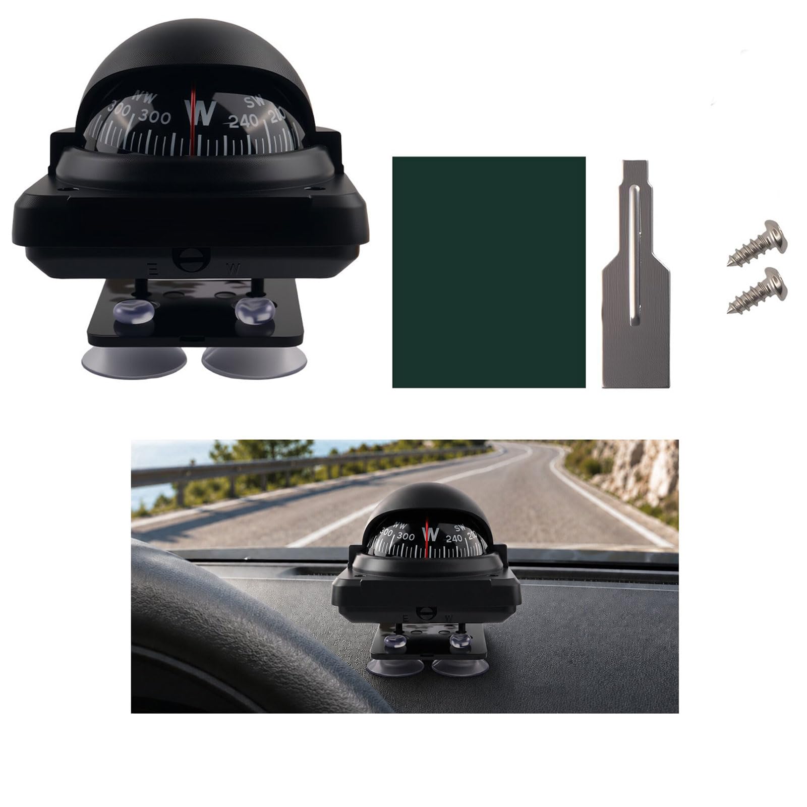 Suction Cup Mount Car Compass Dashboard,Compass for Car Dashboard | Adjustable,D