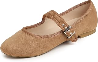 Feversole Women's Soft Cushion Extra Padded Mary Jane Classic Flat Shoes for Women Elegant Pumps Mary Jane with Soft Buckle Ballet Dance Shoes for Women