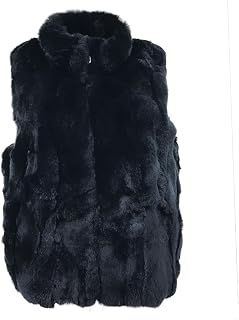 LVCOMEFF Women Real Rex Rabbit Fur Vest Furry Fluffy Classic With High Collar Sleeveless Outwear Top