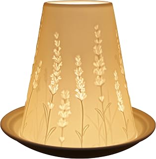 Nordic Lights Lavender Porcelain Tealight Holder Dome | Candle Holder Projecting a 3D Image Use With Scented Candle, LED Light | Perfect Room Decor Lights | Shade & Plate Set with Gift Box
