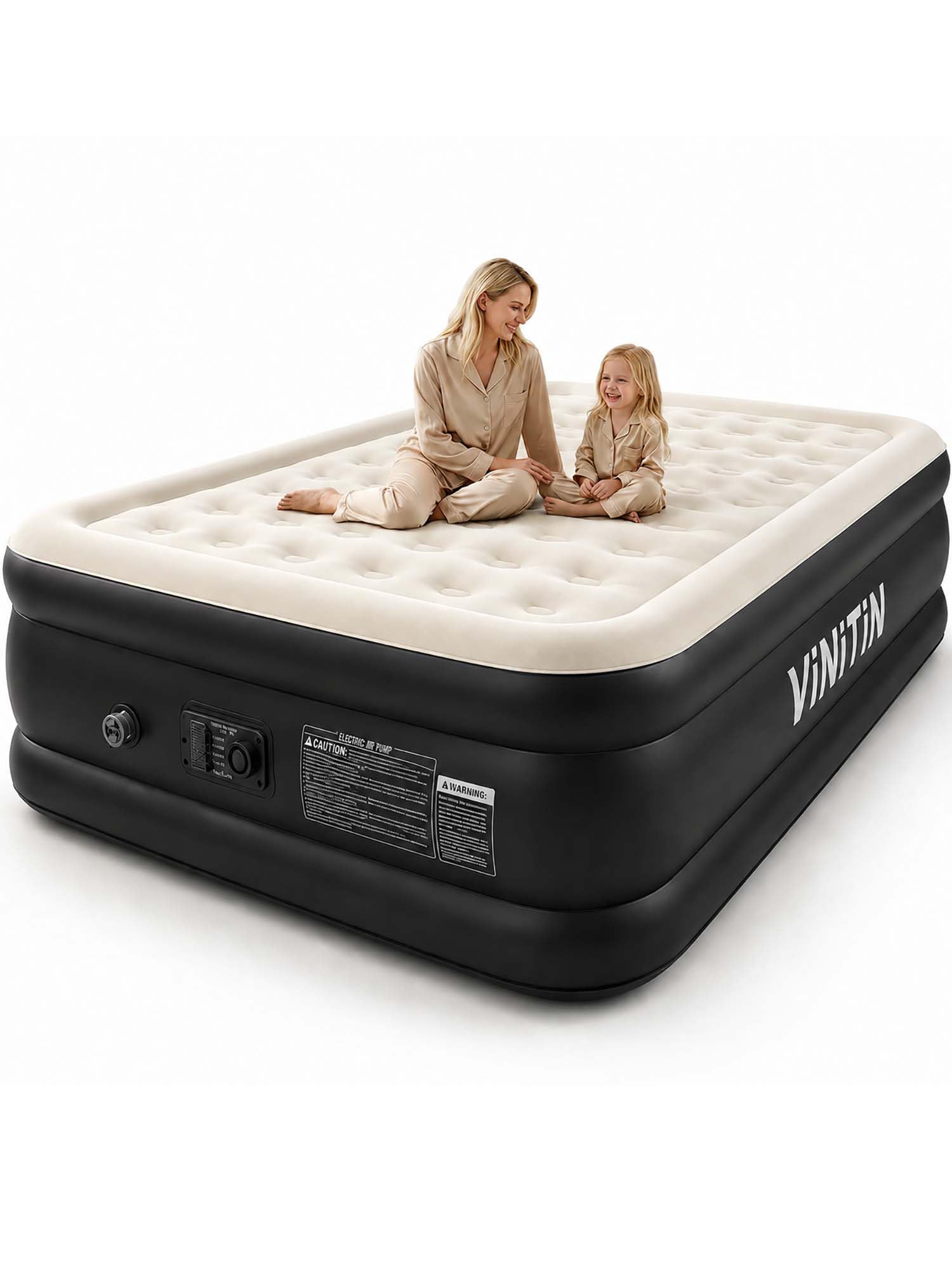 Vinitin Queen Air Mattress with Built-in Pump, 16" Elevated Inflatable Bed for H