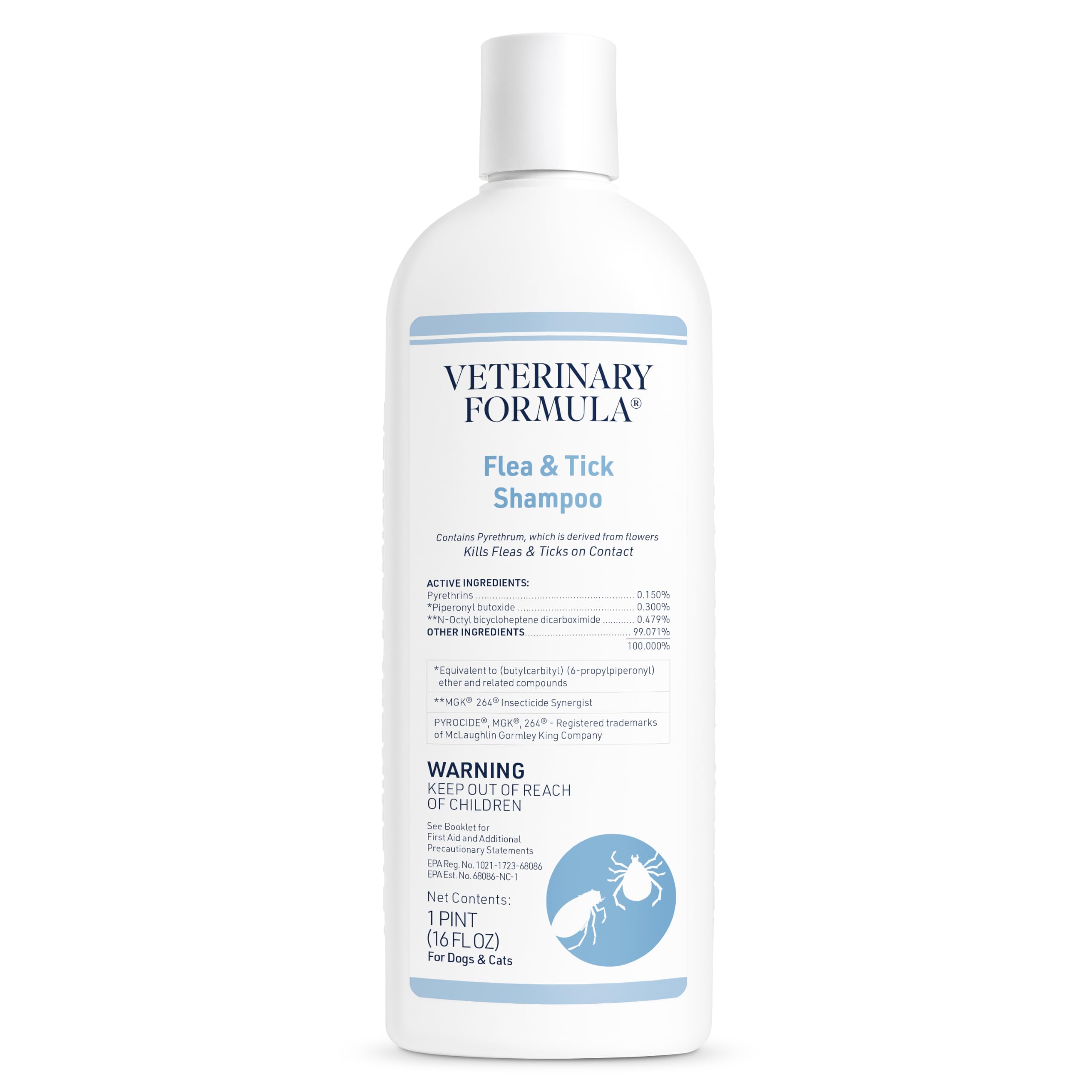 Veterinary Formula Flea and Tick Shampoo for Dogs and Cats, 16 oz | Pyrethrum Fo
