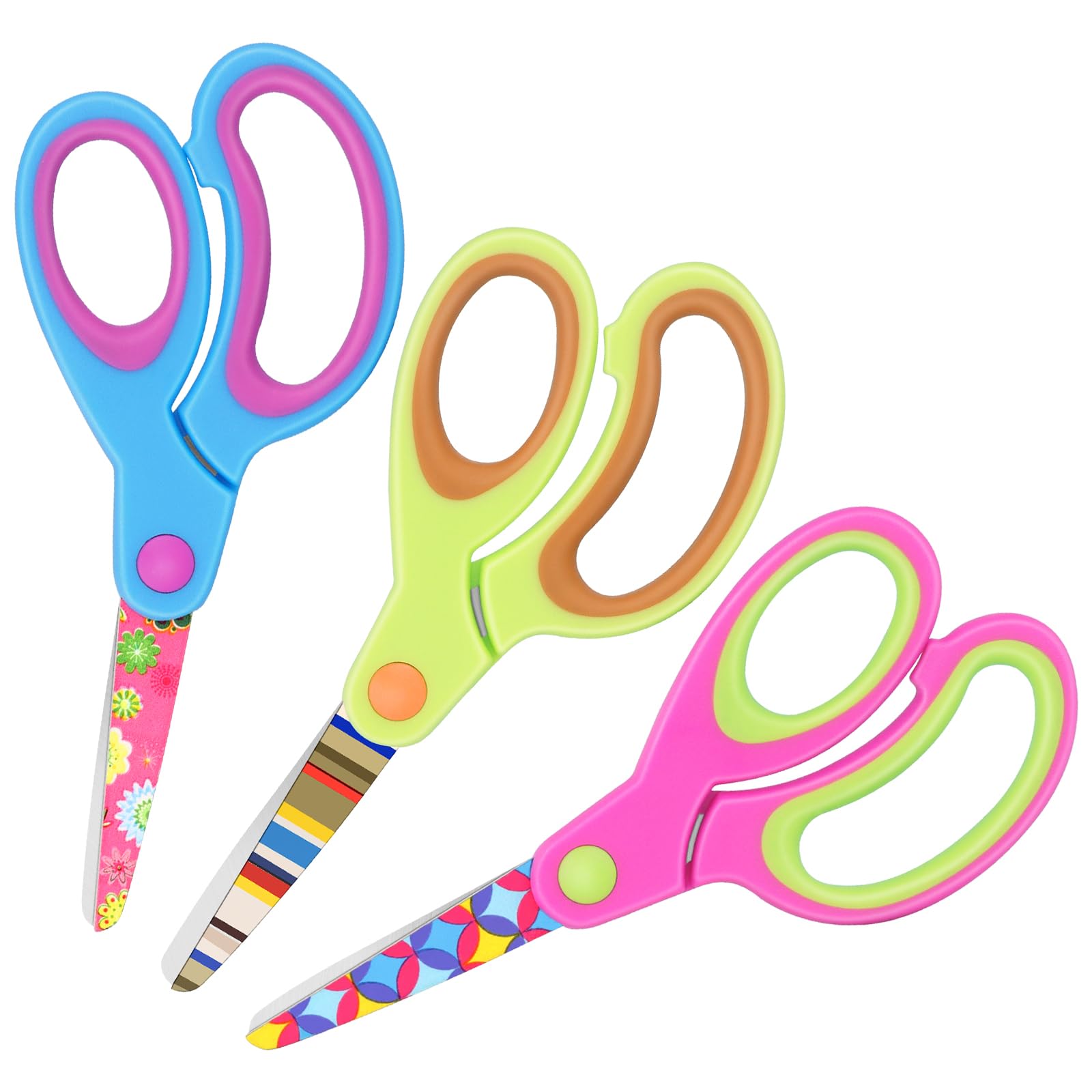 Vutyvve Patterned Kid's Scissors, Blunt Safety, Stainless Steel Blades, Soft Gri