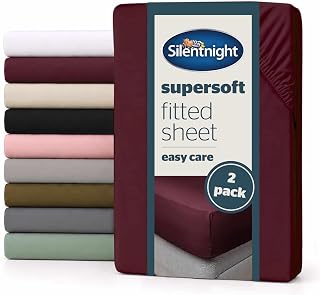 Silentnight Supersoft Fitted Sheet, Berry, Double, 2 Pack