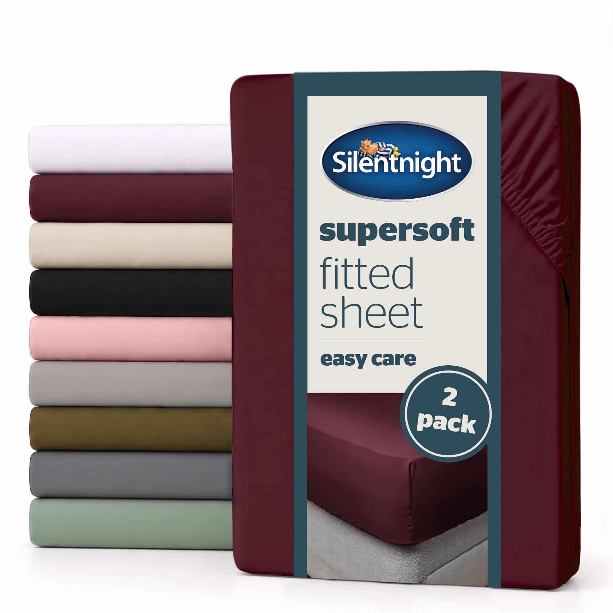 Silentnight Supersoft Fitted Sheet, Berry, Double, 2 Pack