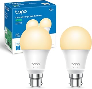 Tapo L510B(2-Pack) B22 Smart Bulb Warm White Dimmable LED Light Bulb | 806 Lumens 60W Equivalent, 2700K Soft Warm White, Schedule & Timer, Works with Alexa & Google, No Hub Required