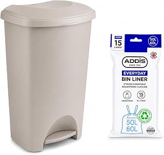 Addis 50L Mushroom Kitchen Pedal Bin with 15 Drawstring Bin Liners