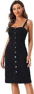 Allegra K Women's Button Down Midi Denim Dress
