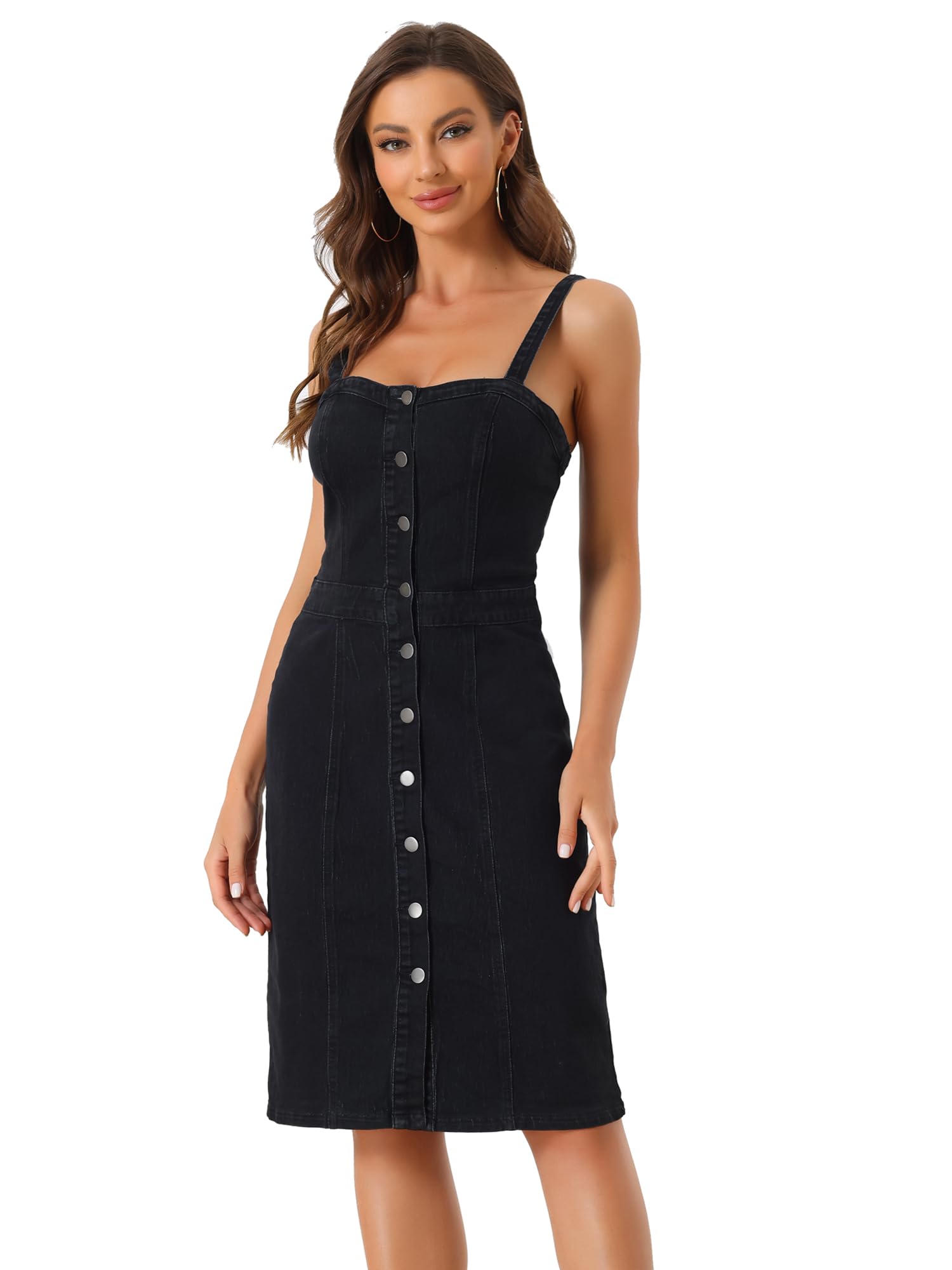 Allegra K Women's Button Down Midi Denim Dress