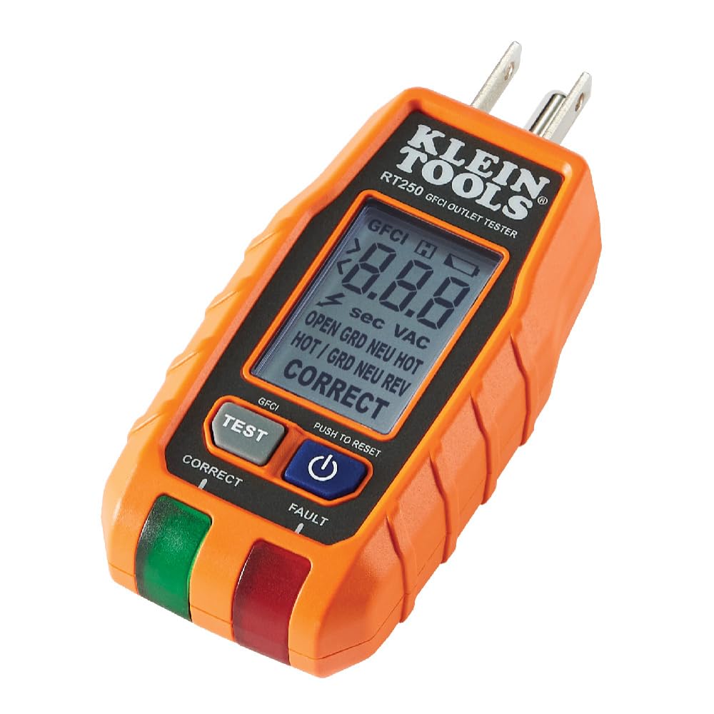 Klein Tools RT250 GFCI Outlet Tester with LCD Display, Electric Voltage Tester f