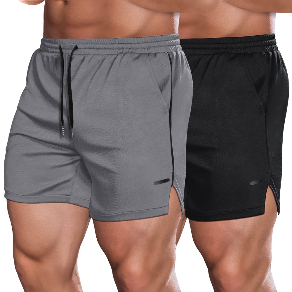 COOFANDY 2 Pack Gym Workout Shorts Quick Dry 5 Inch Lightweight Sports Shorts wi