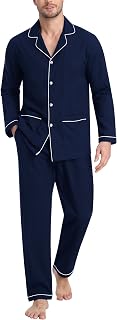 MoFiz Men's Pyjamas Long Cotton Winter Pyjamas with Buttons Long Sleeves Pajamas Two-Piece Pyjamas Shirt and Trousers with Pockets Soft and Comfortable