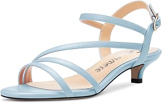 Castamere Women's Open Toe Low Kitten Heel Ankle Strap Sandals Buckle Closure Dress Office Casual Shoes 3.5 CM Heels