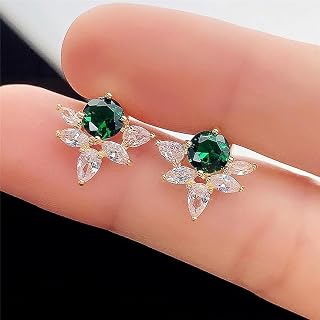 Exquisite Green White Cubic Zirconia Stud Earrings Fashion Accessories for Women