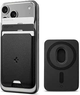 Spigen for MagSafe Wallet, Holds 3 Cards, Strong Magnet, Valentinus MagFit | Vegan Leather Slim Card Holder Compatible with iPhone 18/17/16/15/14/13/12, Pixel 11/10 Series & More - Black