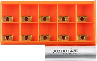 Accusize APKT11T3 Carbide Inserts, TiN Coated, Machining Steel, 10Pc | 0.244in I.C., 0.110in Hole, 1/32in Radius, Positive Chipbreaker, TiN-Coated Carbide Insert