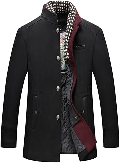chouyatou Men's Gentle Band Collar Single Breasted Wool Blend Pea Coat