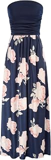 GRACE KARIN Women Strapless Dress Casual Loose Ruched Long Maxi Dress with Pockets
