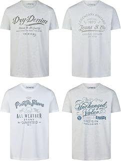riverso RivLeon Men's Crew Neck T-Shirt Pack of 4 O-Neck Short Sleeve Print Tee Shirt 100% Cotton Regular Fit Green Blue White Grey Red Orange S M L XL 2XL 3XL 4XL 5XL