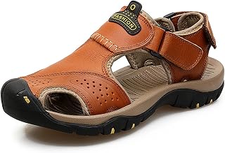BININBOX Sandals Men Sandals Cow Leather Closed Toe Brown Black