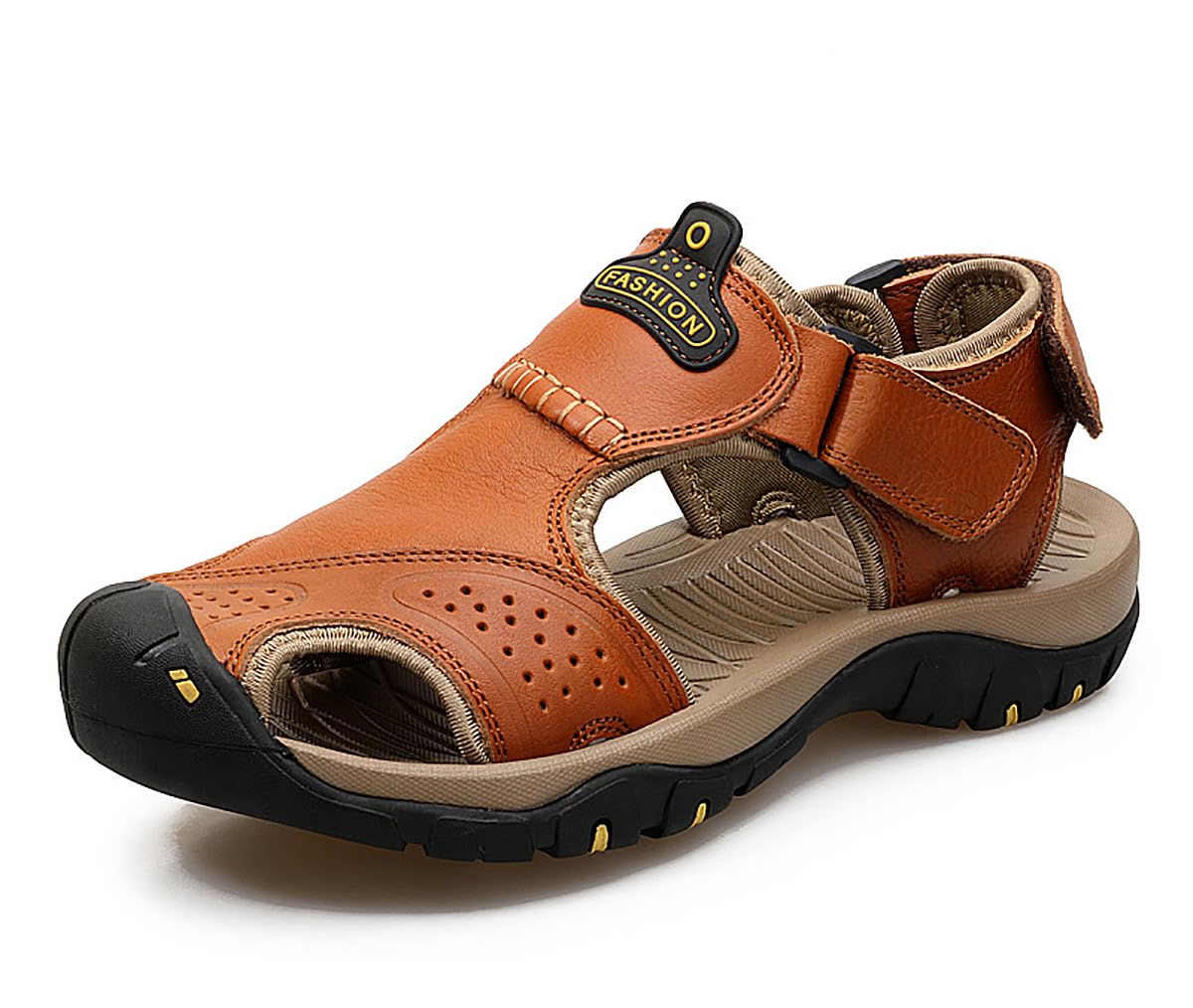 BININBOX Sandals Men Sandals Cow Leather Closed Toe Brown Black