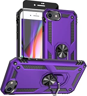 for iPhone SE 3/2 (2022/2020), iPhone 8/7 Case with HD Screen Protector, 4.7-Inch [Military Grade 16ft. Drop Tested] Ring Shockproof Protective Phone Case Purple