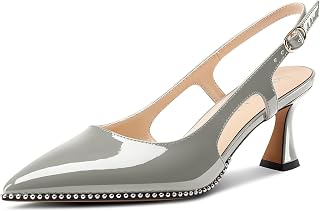 NobleOnly Women's Closed Toe Pointed Toe Medium Kitten Heel Slingback Pumps Buckle Closure Dress Casual Slip-on Shoes 6.5 CM Heels