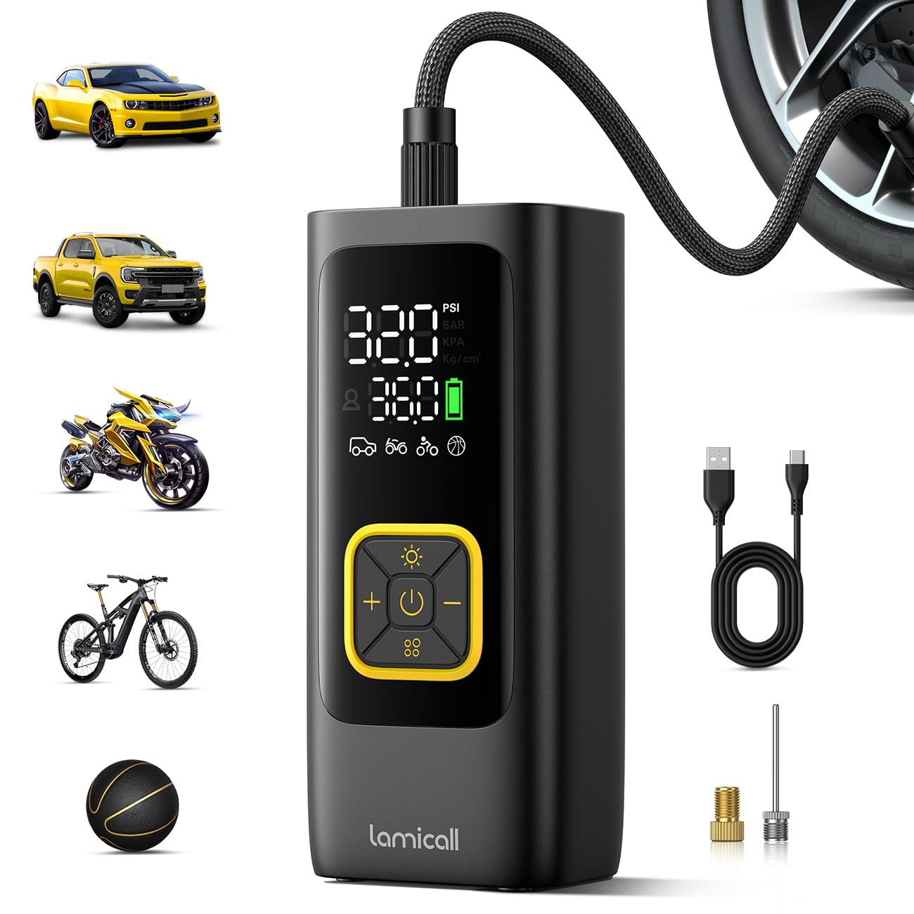 Lamicall Tyre Inflator Cordless Compressor - [6000mAh High-Capacity Battery] 150