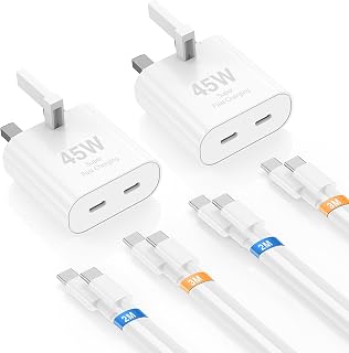45W USB C Plug Dual-Port & Fast Charger Cable for iPhone 17 16 15 Pro Max