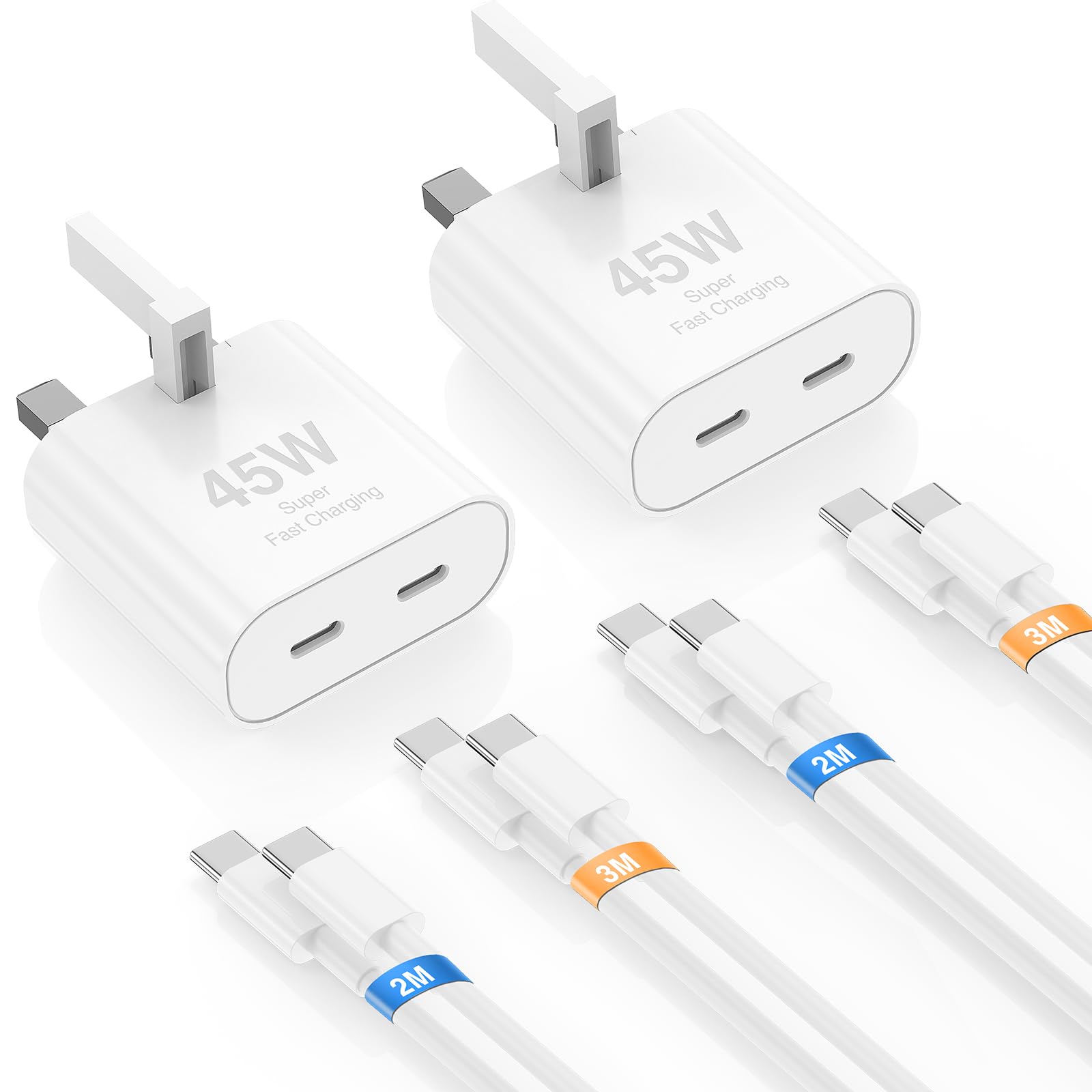 45W USB C Plug Dual-Port & Fast Charger Cable for iPhone 17 16 15 Pro Max