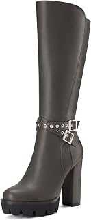 Castamere Women's Chunky Wide High Heel Closed Toe Round Toe Half Zipper Buckle Closure Office Classic Boots