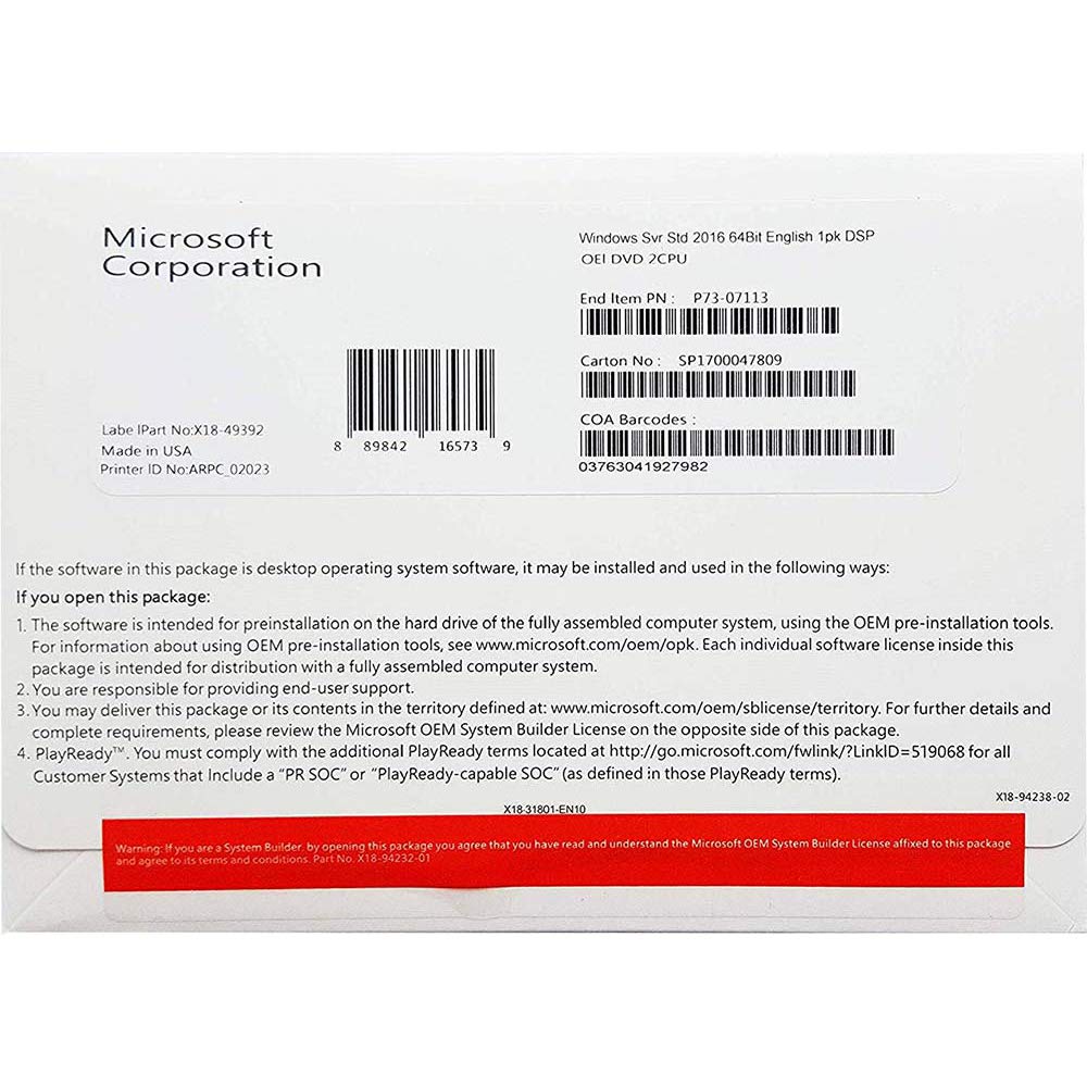 Windows Server Standard 2016, 64-Bit, 16-Core