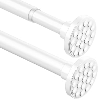 Curtain Pole No Drill Extendable Clothes Rail Shower Curtain Rail Telescopic Rod Curtain for Bathroom,Bedroom,Wardrobe White (48-70CM Φ25mm)