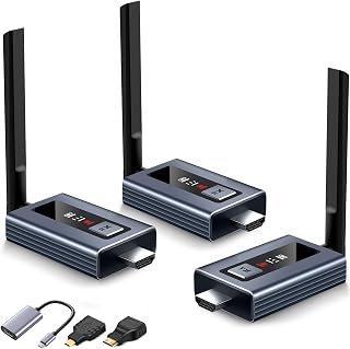 Lielyhod Upgraded Wireless HDMI Transmitter and 2 Receivers with LED Screen, Up to 6 RXs,165FT Plug & Play 1080P HD Output 5.8GHz Extender for TV Box/Laptop/Projector/Camera to Multiple Screens Grey