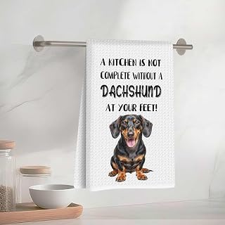 Adorable Dachshund Kitchen Towels 33 x 58 cm, Decorative Absorbent Microfibre Tea Towels, Waffle Tea Towels for Kitchen and Bathroom, Gift Idea for Dog Lovers