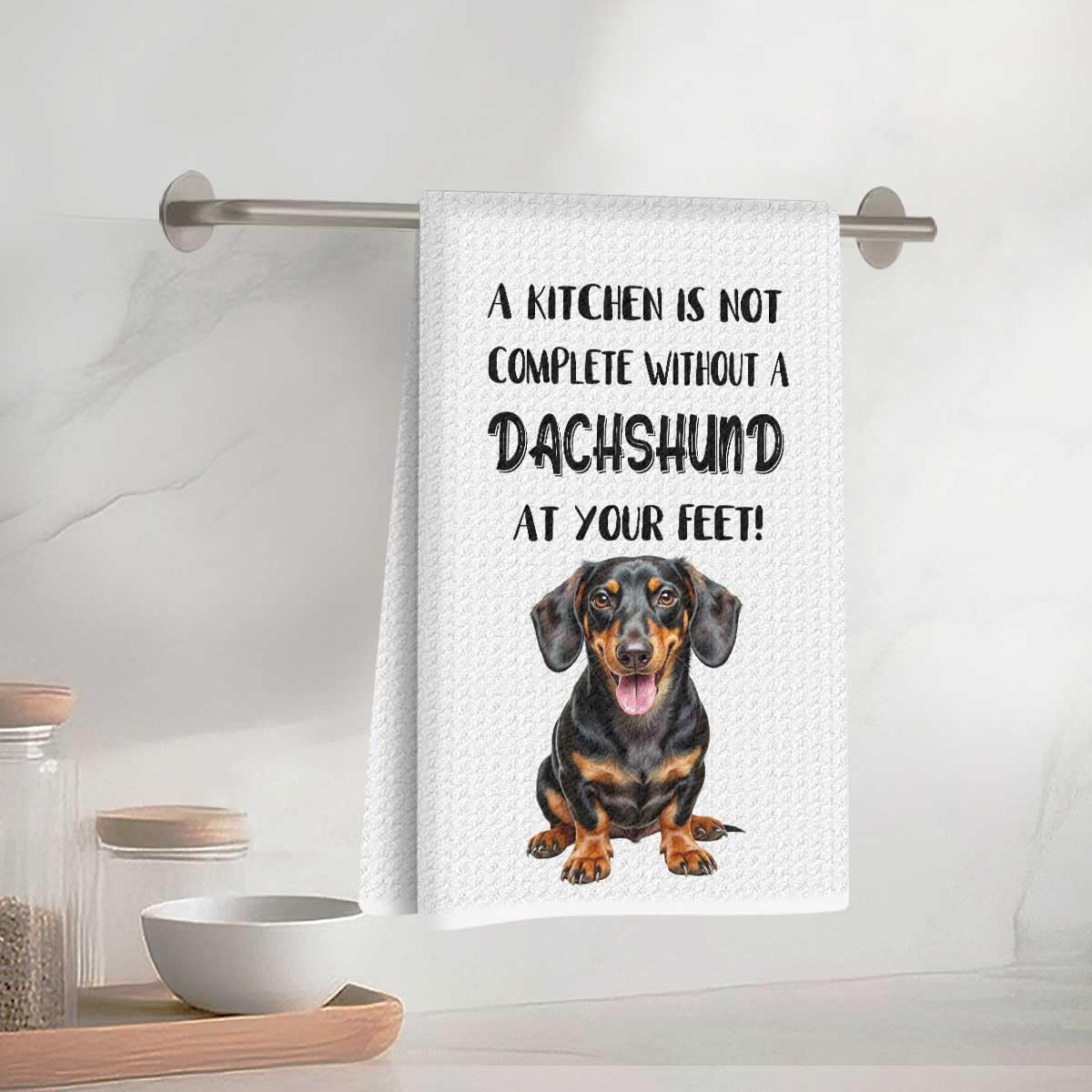 Adorable Dachshund Kitchen Towels 33 x 58 cm, Decorative Absorbent Microfibre Te