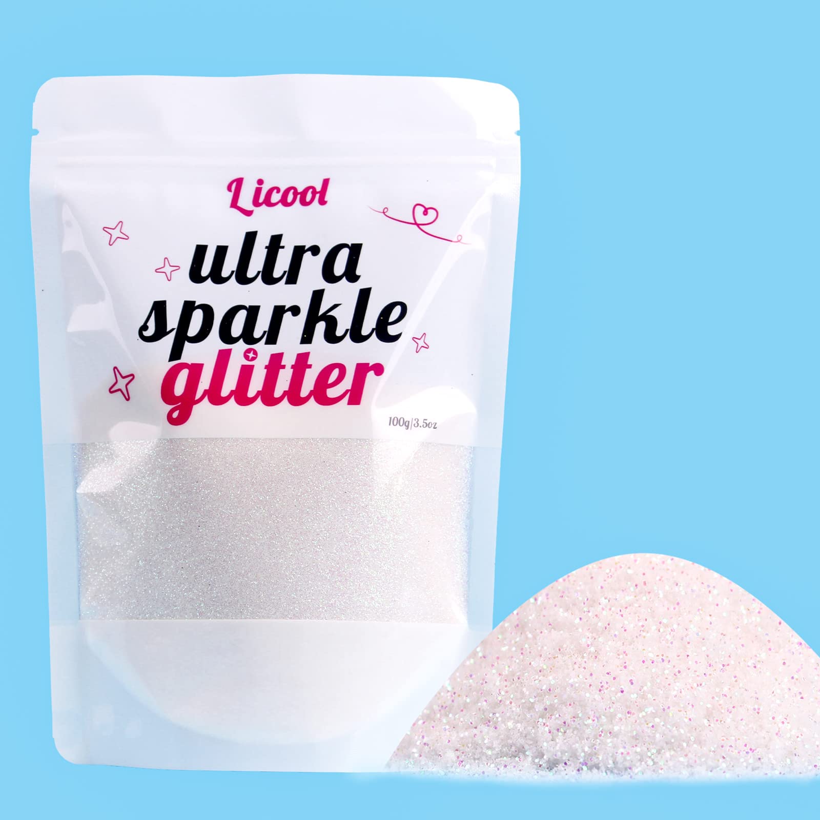 100g/3.5oz Pack Iridescent Rainbow Fine Glitter for DIY Craft, Extra Fine Glitte