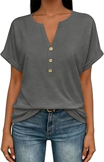 EyMuse Womens Summer Tops Spring Short Sleeve V Neck True Classic T Shirt Casual Cute Fashion Beach Vacation Clothes 2026