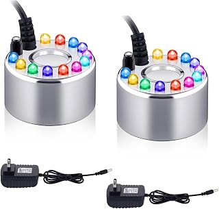 2 Pcs Halloween Mist Maker Ultrasonic Fogger Water Fountain Pond Fog Machine Color Change Fogger LED Mister Indoor Fountain Mister Foggers for Home Room Office Outdoor Holiday (Alloy, Novelty Style)
