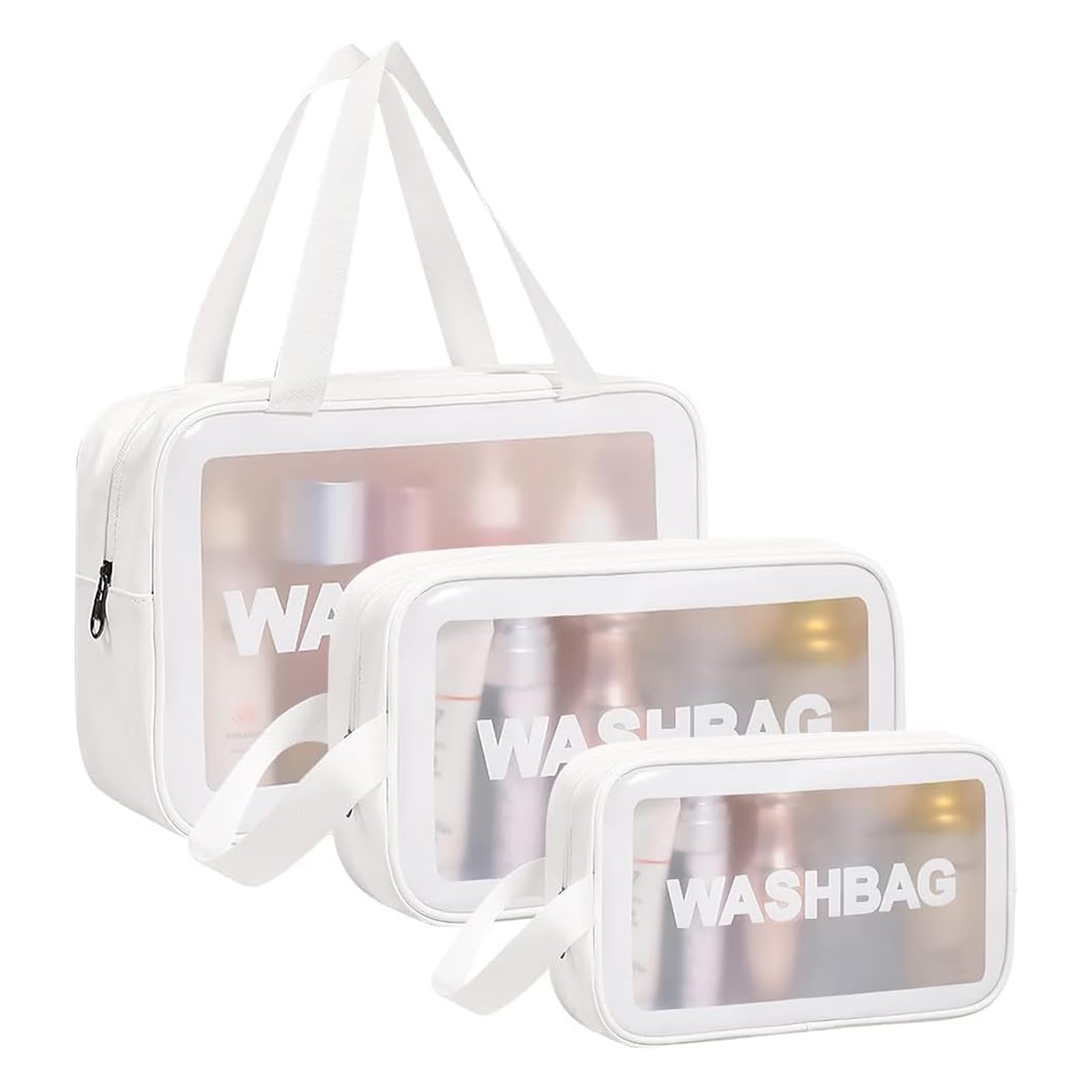 Aucuu 3PCS Clear Toiletry Bag, Wash Bag, Clear PU Makeup Bags, Waterproof Toilet