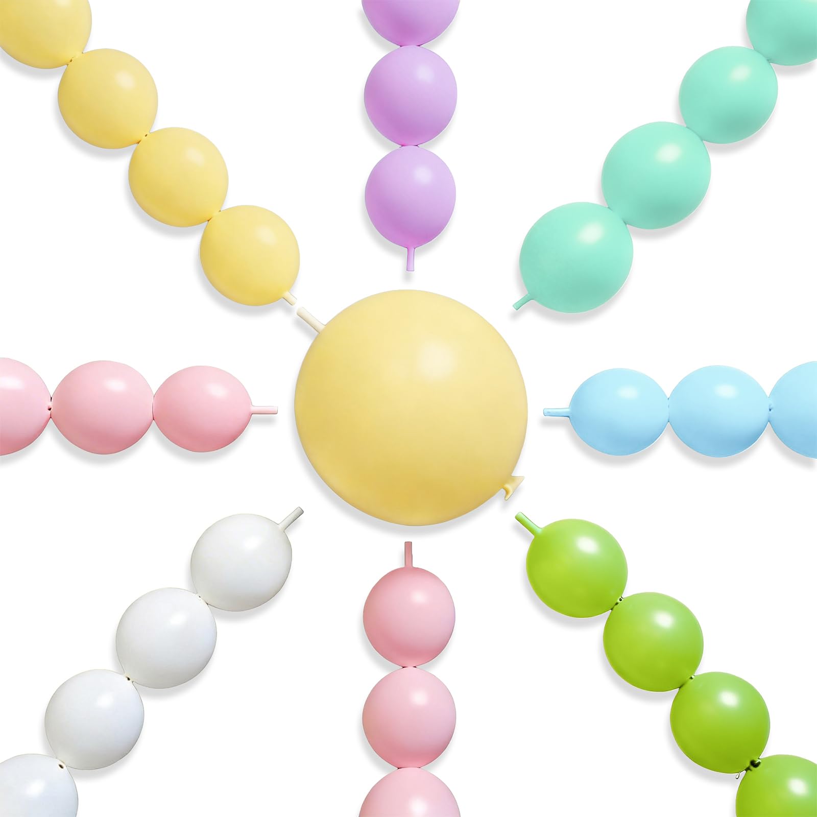 PartyWoo Pastel Linking Balloons 100pcs 6 Inch Rainbow Link Balloons | for Baby 
