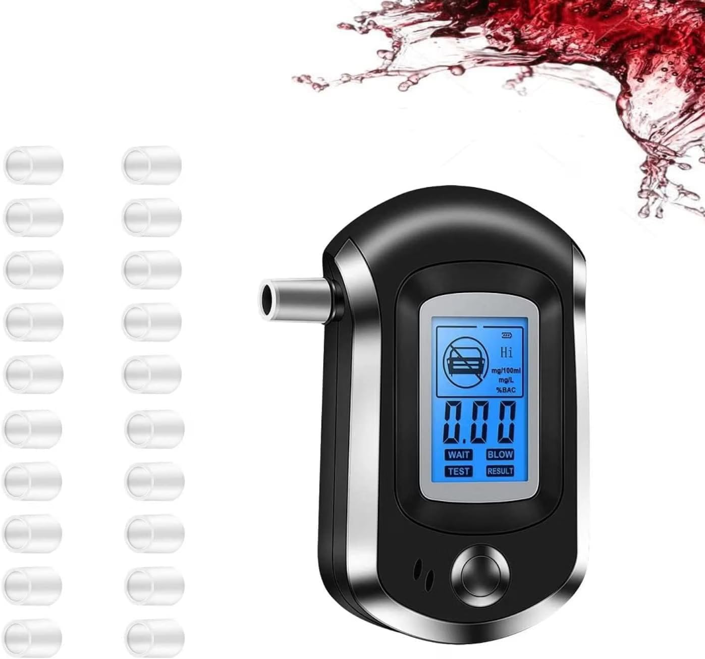 ponizno Breathalyzer & Alcohol Tester with 20 Mouthpieces, Alcohol Breathalyzer 