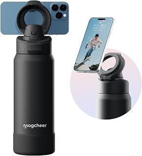 Magcheer 1L Insulated Bottle with Magnetic Phone Holder（Black）